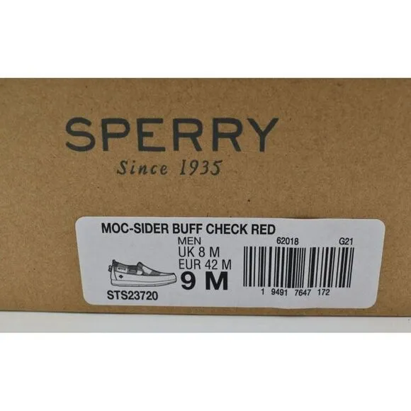 Sperry Mens Size 9 Moc Sider Buffalo Check Plaid Red Wool Blend Slip On Shoes