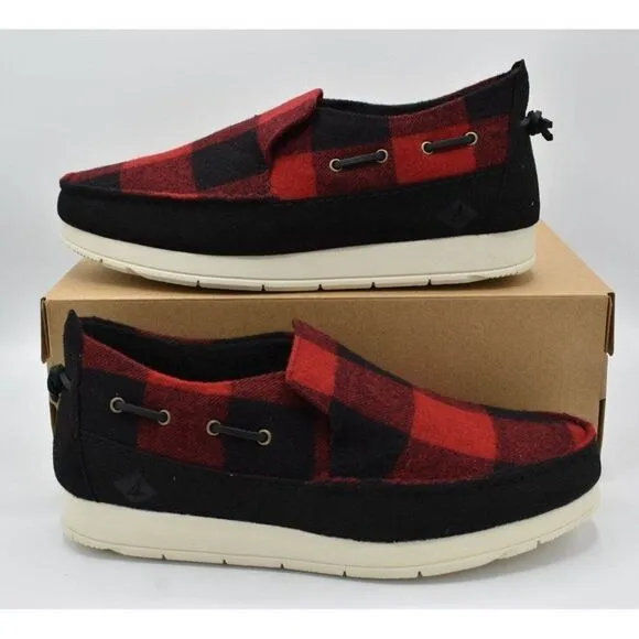 Sperry Mens Size 9 Moc Sider Buffalo Check Plaid Red Wool Blend Slip On Shoes