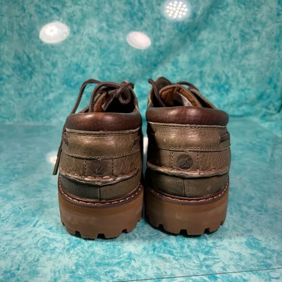 Sperry Top Sider Men’s Green Low Top Casual Leather Chunky Boat Shoes Size 11