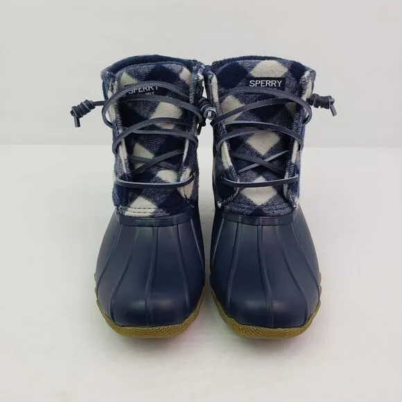 Sperry Top Sider Saltwater Toddler Size 13 Blue Plaid Wool Waterproof Duck Boots