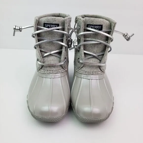 Sperry Top Sider Saltwater Youth Girls Size 3Y Silver Waterproof Duck Boots