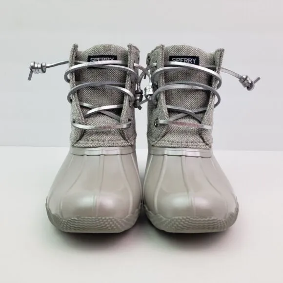 Sperry Top Sider Saltwater Youth Girls Size 3Y Silver Waterproof Duck Boots