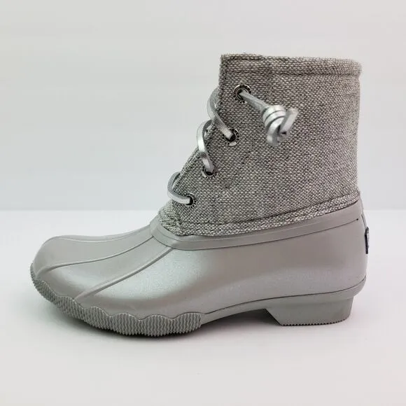 Sperry Top Sider Saltwater Youth Girls Size 3Y Silver Waterproof Duck Boots