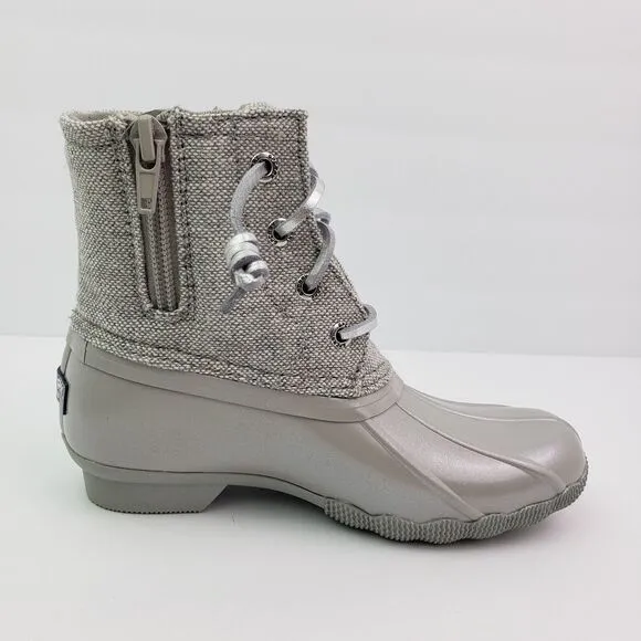 Sperry Top Sider Saltwater Youth Girls Size 3Y Silver Waterproof Duck Boots