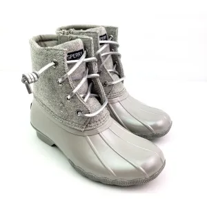 Sperry Top Sider Saltwater Youth Girls Size 3Y Silver Waterproof Duck Boots