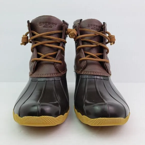 Sperry Top Sider Saltwater Youth Sz 2Y Brown Leather Waterproof Duck Boots