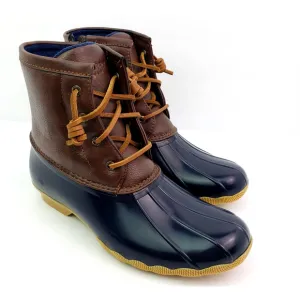 Sperry Top Sider Saltwater Youth Sz 3Y Brown Navy Blue Waterproof Duck Boots