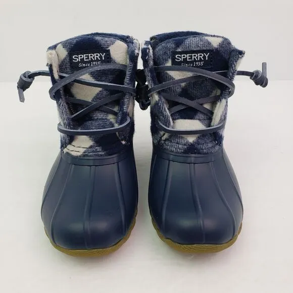 Sperry TopSider Saltwater Toddler Sz 12 Blue Plaid Wool Waterproof Duck Boots