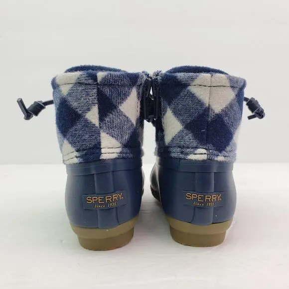 Sperry TopSider Saltwater Toddler Sz 12 Blue Plaid Wool Waterproof Duck Boots
