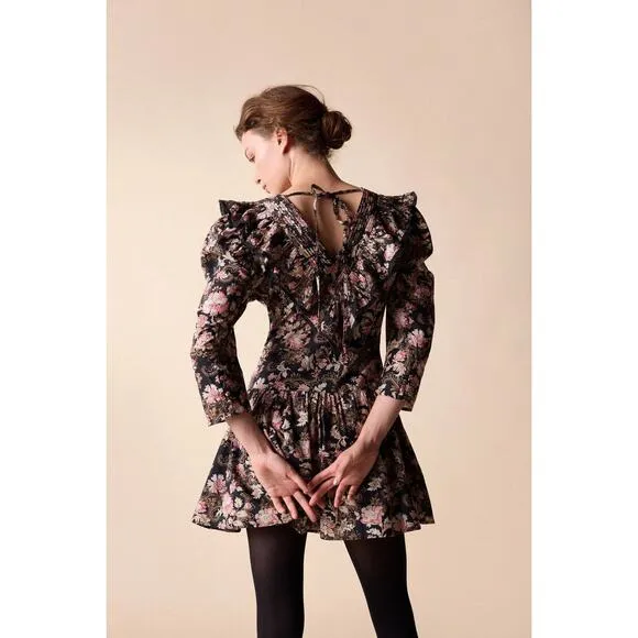 ST. ROCHE Belladonna Floral Hatfield Mini Dress Size 2 $370 Organic Cotton