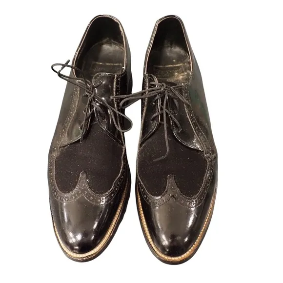 Stacy Adams sz 10D black leather suede wingtip derby shoes