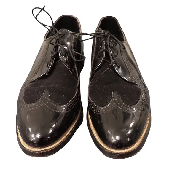 Stacy Adams sz 10D black leather suede wingtip derby shoes