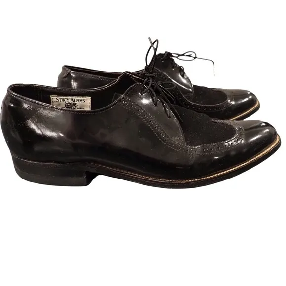 Stacy Adams sz 10D black leather suede wingtip derby shoes
