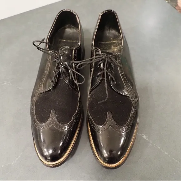 Stacy Adams sz 10D black leather suede wingtip derby shoes