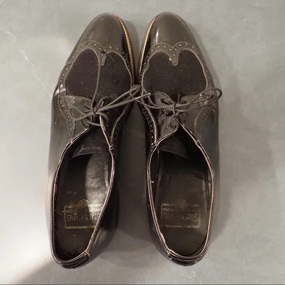Stacy Adams sz 10D black leather suede wingtip derby shoes