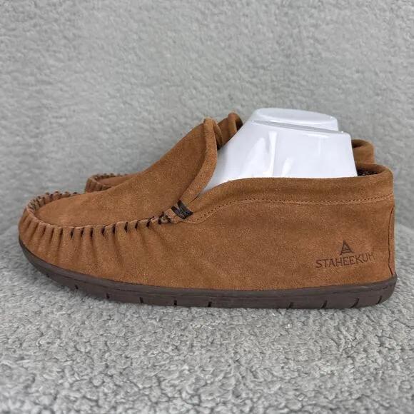 Staheekum Men's Moccasin Slippers Suede Upper Flannel Lining size 8 NWOB
