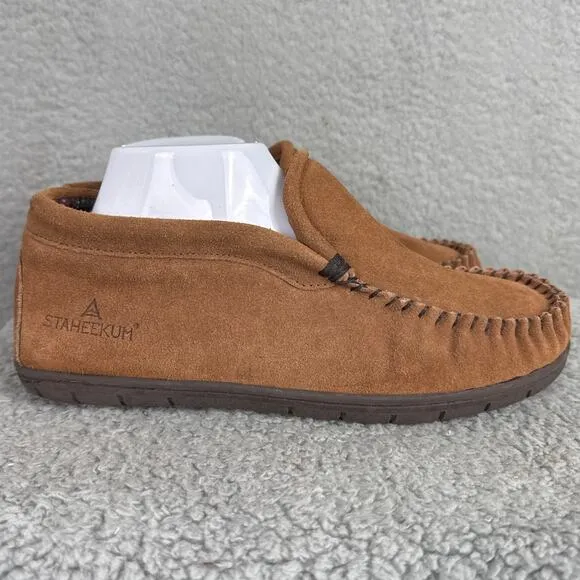 Staheekum Men's Moccasin Slippers Suede Upper Flannel Lining size 8 NWOB