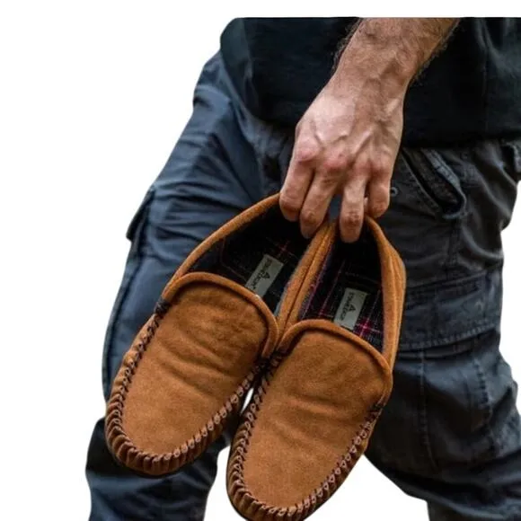 Staheekum Men's Moccasin Slippers Suede Upper Flannel Lining size 8 NWOB