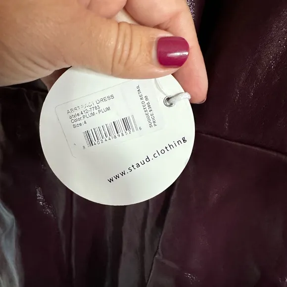 Staud Abstract Faux Leather Midi Dress In‎ Plum 4 NWT