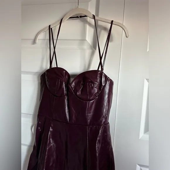 Staud Abstract Faux Leather Midi Dress In‎ Plum 4 NWT