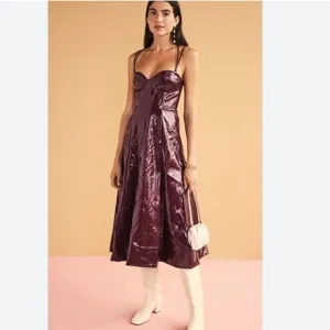 Staud Abstract Faux Leather Midi Dress In‎ Plum 4 NWT