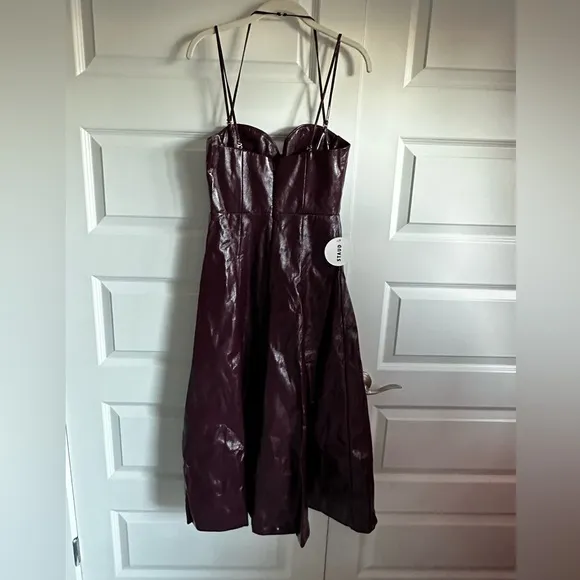 Staud Abstract Faux Leather Midi Dress In‎ Plum 4 NWT