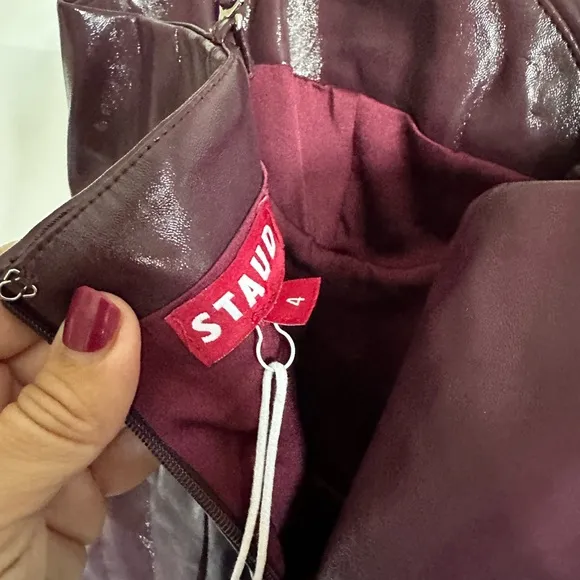 Staud Abstract Faux Leather Midi Dress In‎ Plum 4 NWT