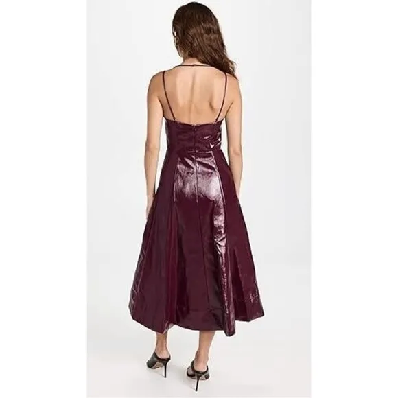 Staud Abstract Faux Leather Midi Dress In‎ Plum 4 NWT