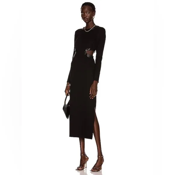 Staud Dolce Long Sleeve Midi Dress Black L