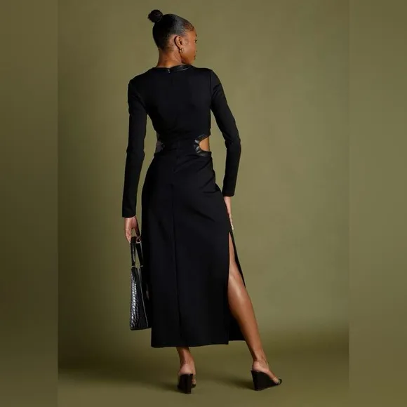 Staud Dolce Long Sleeve Midi Dress Black L
