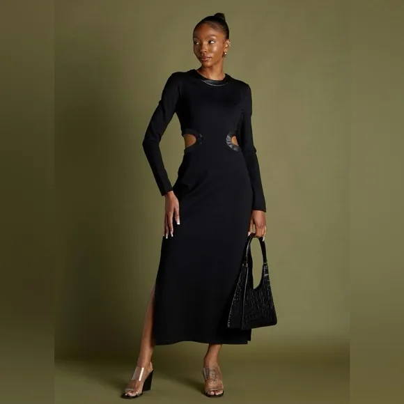 Staud Dolce Long Sleeve Midi Dress Black L