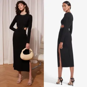 Staud Dolce Long Sleeve Midi Dress Black L
