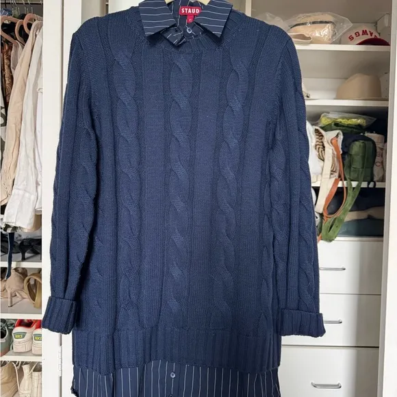 Staud Navy Cable Knit Sweater