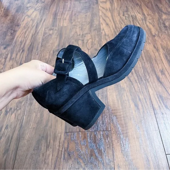 Stephane Kelian • black platform shoes criss cross strap mary jane chunky suede