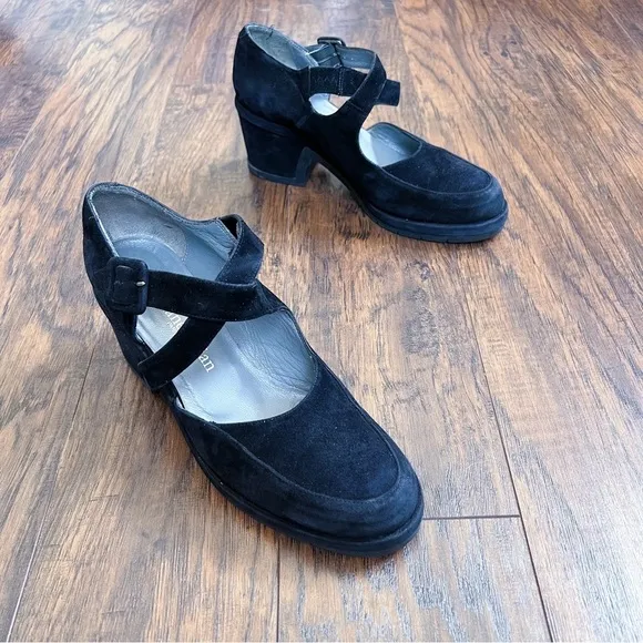 Stephane Kelian • black platform shoes criss cross strap mary jane chunky suede
