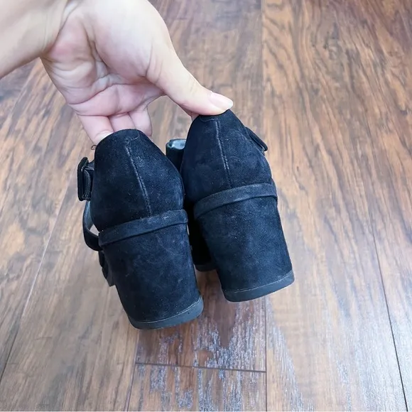 Stephane Kelian • black platform shoes criss cross strap mary jane chunky suede