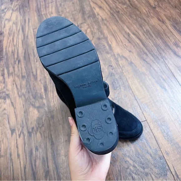 Stephane Kelian • black platform shoes criss cross strap mary jane chunky suede