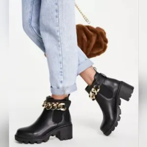 Steve Madden Amulet-C chain detail mid heel boots in black
