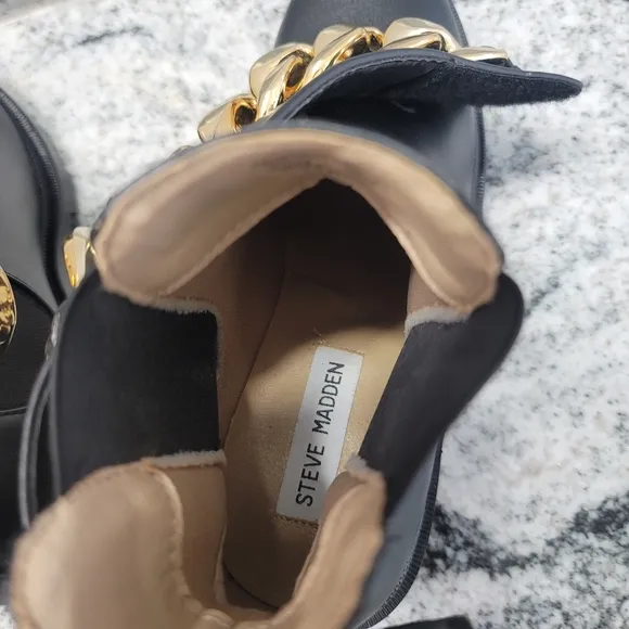 Steve Madden Amulet-C chain detail mid heel boots in black