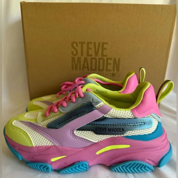 Steve Madden Girls JPossession Blue Multi Elevated Sneakers Shoes Youth  1, 3