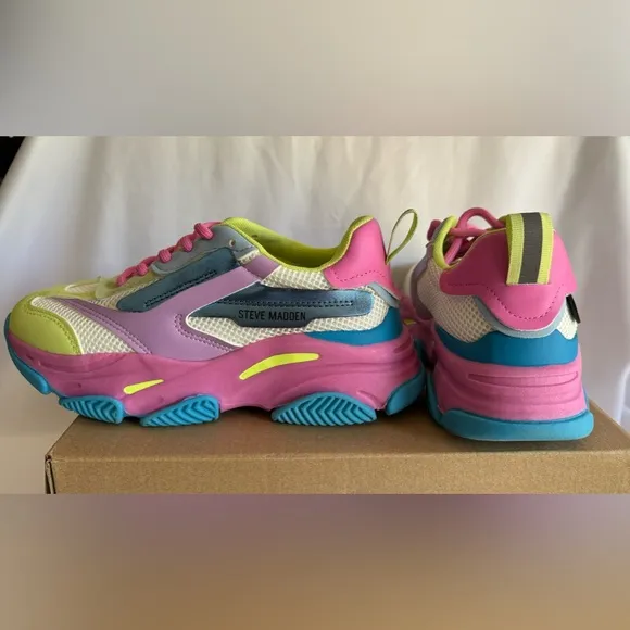 Steve Madden Girls JPossession Blue Multi Elevated Sneakers Shoes Youth  1, 3
