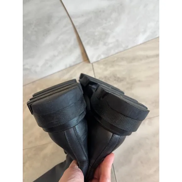 Steve Madden Priority Black Leather Chunky Sole Pull On Boots Size 8.5 Round Toe