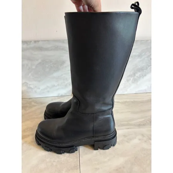 Steve Madden Priority Black Leather Chunky Sole Pull On Boots Size 8.5 Round Toe