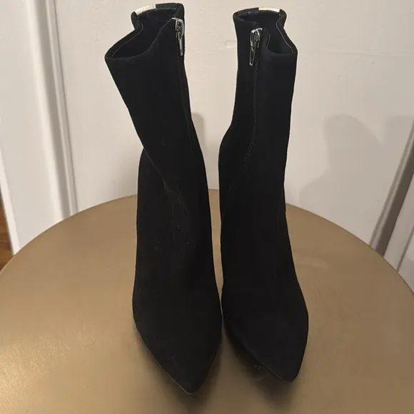 Steve Madden Wagu Black Suede‎ with Rhinestone Mid Calf Stiletto Booties