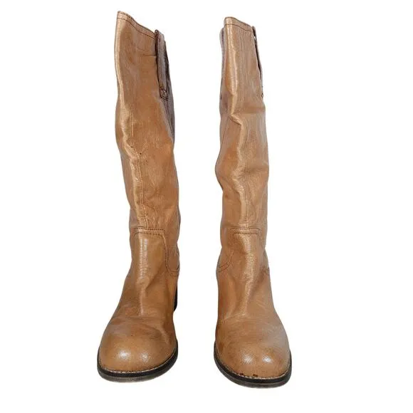 Steve Madden Womens Boots 10M Tan Leather Western Mid Calf Block Heel Casual