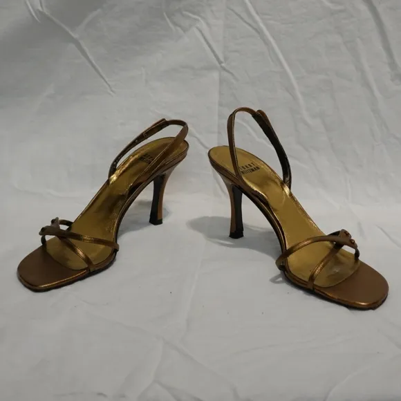 STUART WEITZMAN Antique Gold With Citrine Embellishments at Toe &amp; Ankle, size 8