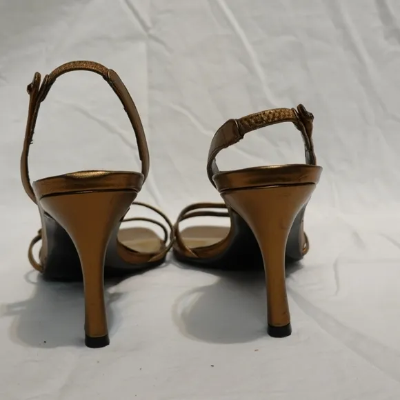 STUART WEITZMAN Antique Gold With Citrine Embellishments at Toe &amp; Ankle, size 8