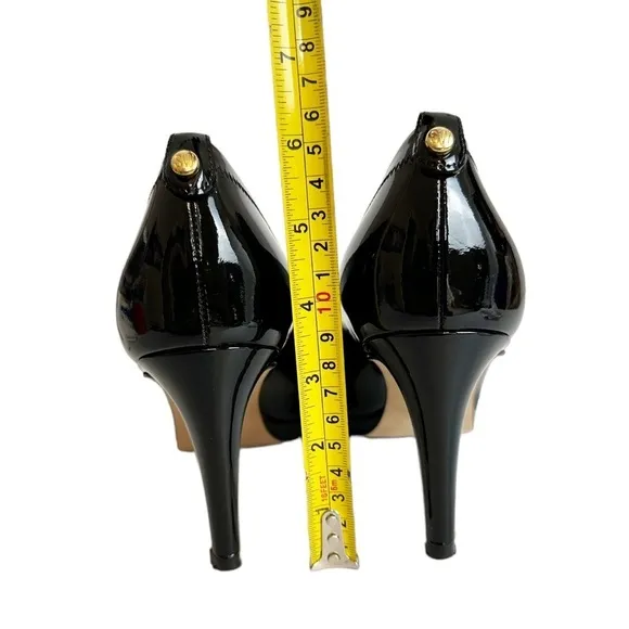 Stuart Weitzman Black Perforated Peep Toe Patent Leather Heel Pumps Size 10.5