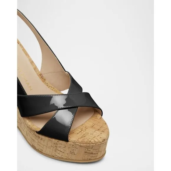 STUART WEITZMAN Carmen Black Patent Leather Wedge Sandals Size 5 NEW without box