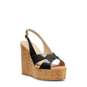 STUART WEITZMAN Carmen Black Patent Leather Wedge Sandals Size 5 NEW without box